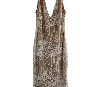 Formal Flat Beaded Floral Lace Midi Dress in Nude & White XL